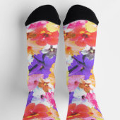 「開花の輝き：ステンドグラスのハイビスカス ソックス (上部)