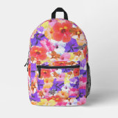 「開花の輝き：ステンドグラスのハイビスカス プリントバックパック (正面)