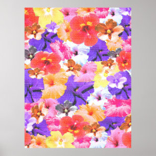 「開花の輝き:ステンドグラスのハイビスカス ポスター