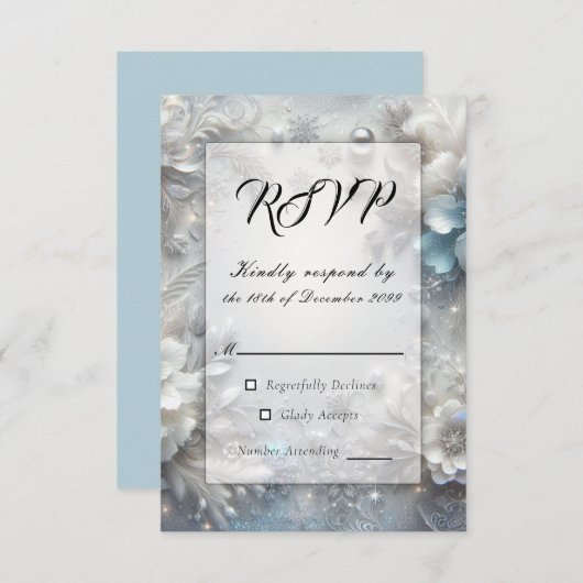 開花の雪凍っていの結婚花びら 出欠カード (正面/裏面)