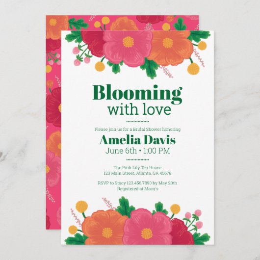 開花はっきりしたブライダルシャワー招待 招待状 (正面/裏面)