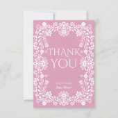 開花ほこりっぽいピンクのメキシコの赤ちゃんシャワーのベビー サンキューカード (正面)