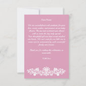 開花ほこりっぽいピンクのメキシコの赤ちゃんシャワーのベビー サンキューカード (裏面)