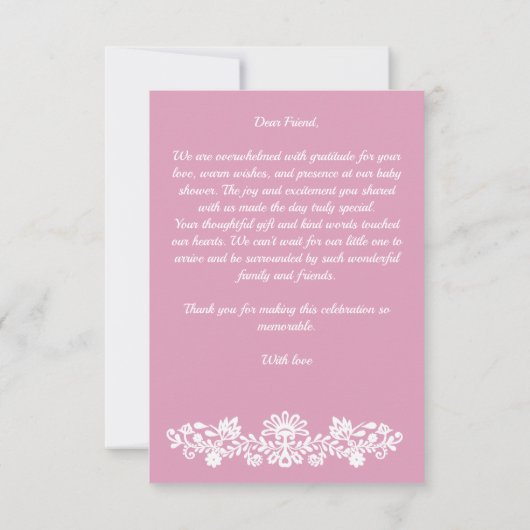 開花ほこりっぽいピンクのメキシコの赤ちゃんシャワーのベビー サンキューカード (裏面)