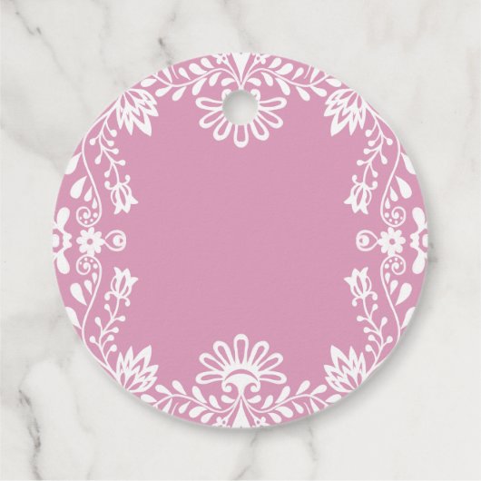 開花ほこりっぽいピンクのメキシコの赤ちゃんシャワーのベビー フェイバータグ (裏面)