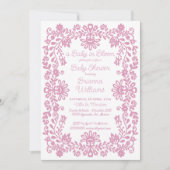 開花ほこりっぽいピンクのメキシコの赤ちゃんシャワーのベビー 招待状 (正面)