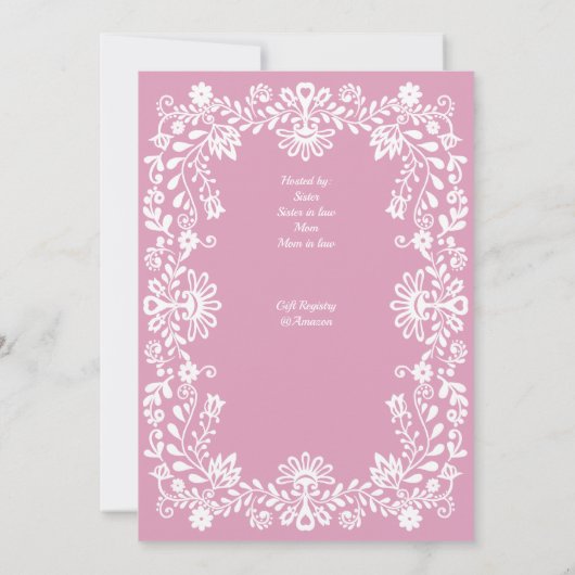 開花ほこりっぽいピンクのメキシコの赤ちゃんシャワーのベビー 招待状 (裏面)