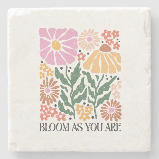 開花アズアエボホフローラ感動的引用文 ストーンコースター (正面)