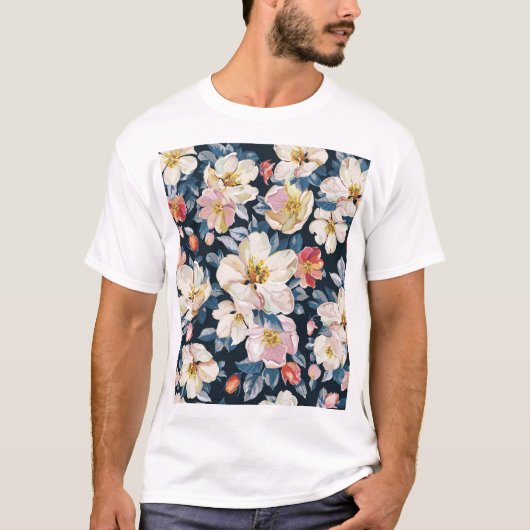 開花アップルツリーエレガンスパターン Tシャツ (正面)