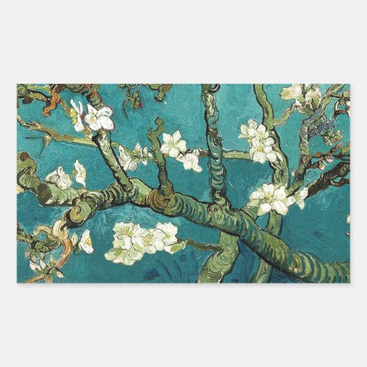 開花アーモンドツリーバンゴッホ 長方形シール (正面)