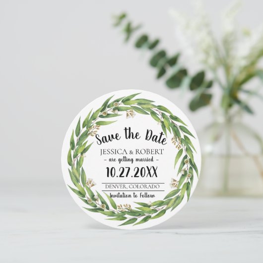 開花ウィローリース結婚式の日付を保存 招待状 (スタンド正面)