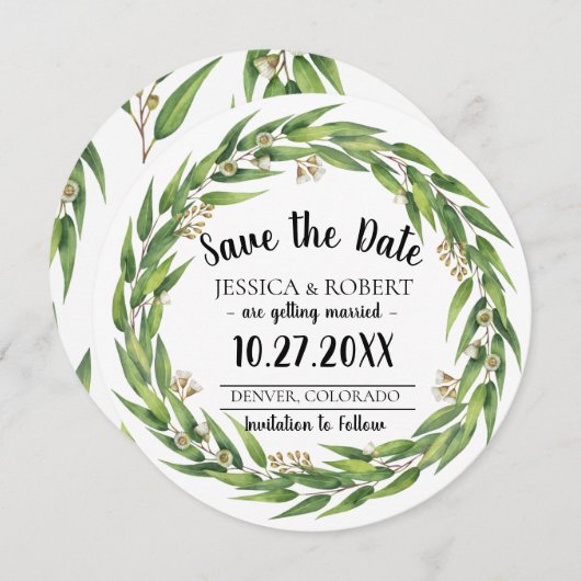 開花ウィローリース結婚式の日付を保存 招待状 (正面/裏面)