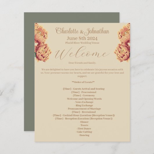 開花エレガントサボテン結婚式 プログラム (正面/裏面)