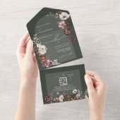 開花エレガント全員の結婚式の招待で緑 オールインワン招待状 (貼ってはがせる)