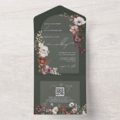 開花エレガント全員の結婚式の招待で緑 オールインワン招待状 (内側)