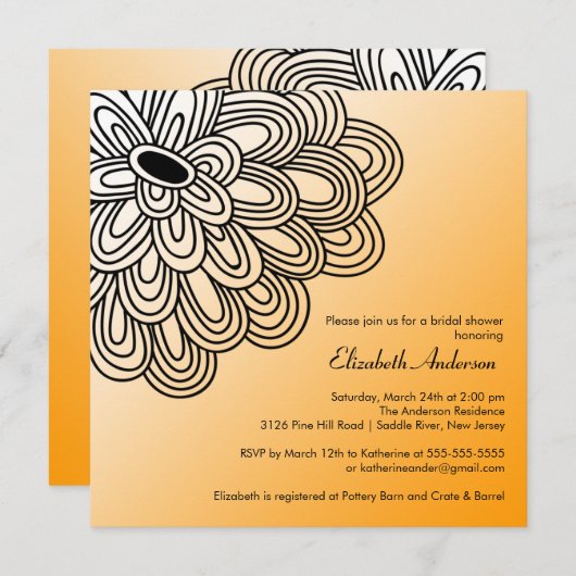 開花オレンはっきりしたジ&ブラッドブライダルシャワーの招待 招待状 (正面/裏面)