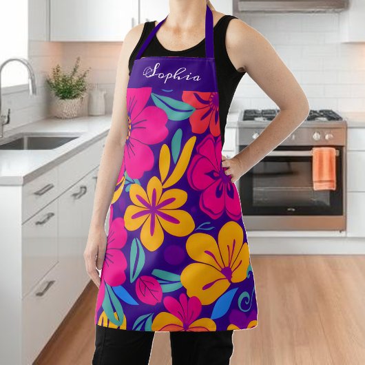 開花カラフル – ドーパミンスタイル-レトロ花 エプロン