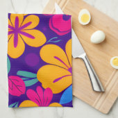 開花カラフル – ドーパミンスタイル-レトロ花 キッチンタオル (四つ折り)
