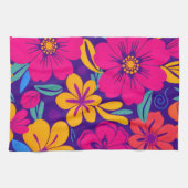 開花カラフル – ドーパミンスタイル-レトロ花 キッチンタオル (横)