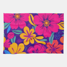 開花カラフル – ドーパミンスタイル-レトロ花 キッチンタオル