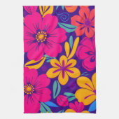 開花カラフル – ドーパミンスタイル-レトロ花 キッチンタオル (縦)