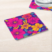 開花カラフル – ドーパミンスタイル-レトロ花 スクエアペーパーコースター (アングル)