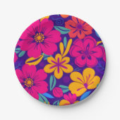 開花カラフル – ドーパミンスタイル-レトロ花 ペーパープレート (正面)