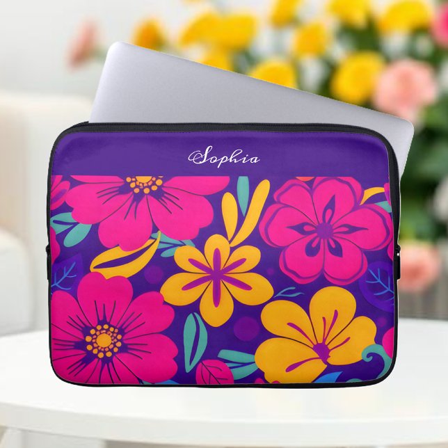 開花カラフル – ドーパミンスタイル-レトロ花 ラップトップスリーブ (Colorful Blooms-Dopamine Style- Laptop Sleeve )