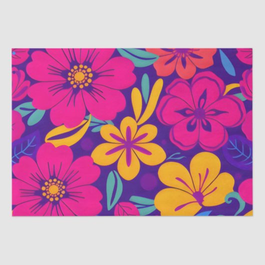 開花カラフル – ドーパミンスタイル-レトロ花 薄葉紙 (正面)