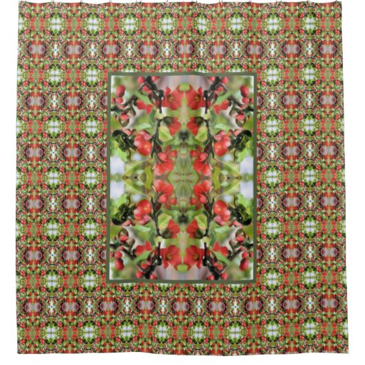 開花クインズレッドフラワーズ抽象芸術 シャワーカーテン (正面)