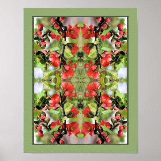 開花クインズレッドフラワーズ鏡抽象芸術 ポスター (正面)