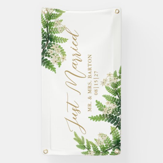 開花シダたった今結婚しましたカーバナー 横断幕 (縦)