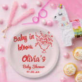 開花シャワーにおける手描き赤フローラブーケベビー ペーパープレート (パーティー)