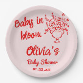 開花シャワーにおける手描き赤フローラブーケベビー ペーパープレート (正面)