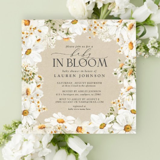 開花シャワーにおけるQRコードフローラデイジー素朴ベビー 招待状
