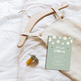 開花シンプルシャワーにおけるボホグリーンデイジーベビー 招待状