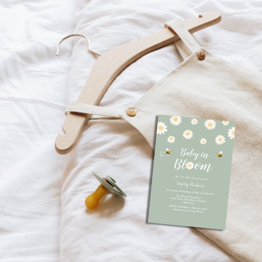 開花シンプルシャワーにおけるボホグリーンデイジーベビー 招待状