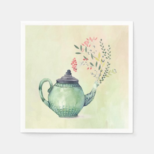 開花ティーポット スタンダードカクテルナプキン (正面)