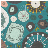 開花ティール（緑がかった色） ファブリック (クローズアップ)