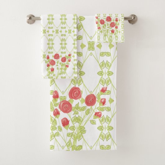 開花バラ パターン(の模様が)ある バスタオルセット (インサイチュ)