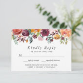 開花バーグンディ素朴赤面オレンジフローラRSVP 出欠カード (スタンド正面)