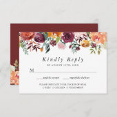 開花バーグンディ素朴赤面オレンジフローラRSVP 出欠カード (正面/裏面)