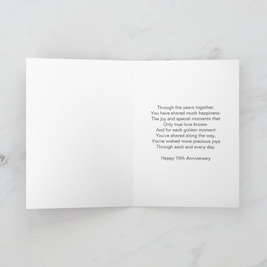 開花パーソナライズされた七十結婚周年 カード (内部)