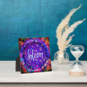 開花パープルかわいらしフラワーインスピレーションイーゼル フォトプラーク (インサイチュ)