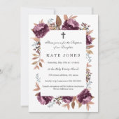 開花パープルウォーターカラーバプテスマ招待状 招待状 (正面)