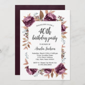 開花パープルウォーターカラー40th誕生日招待状 招待状 (正面/裏面)