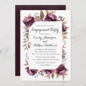 開花パープルウォーター色婚約パーティ招待状 招待状 (正面/裏面)