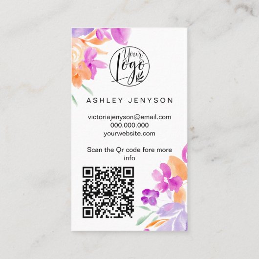 開花パープルフローラのロゴの感謝してい順序 名刺 (裏面)