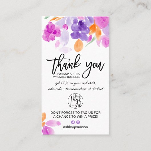 開花パープルフローラのロゴの感謝してい順序 名刺 (正面)