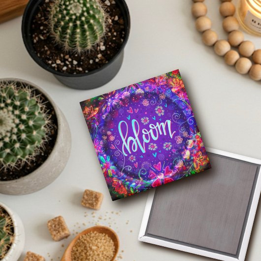 開花パープルフローラインスピレーショントレンディーおもしろい マグネット